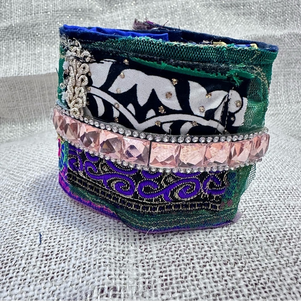 RUBYRUDI Cuff Bracelet Handcrafted OOAK Fabric Embellished Artisan Wearable Art